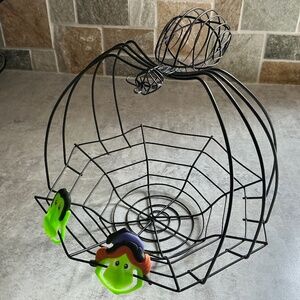 Black Metal Spiderweb Basket With Vampire And Witch